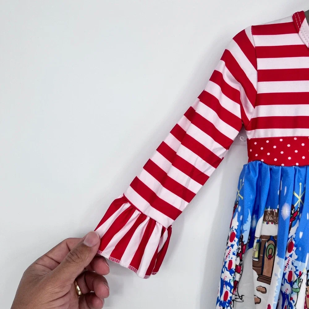 Christmas North Pole Tunic Leggings Set‎ Girls 3-6M Red White Santa Ruffle Trim